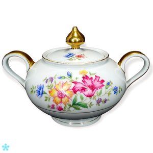 Vtg Baronet China Sugar Bowl Lid Lorna Floral Pattern Gold Trim Germany US Zone